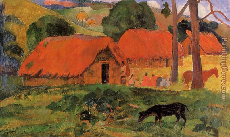 Three Huts Tahiti painting - Paul Gauguin Three Huts Tahiti art painting